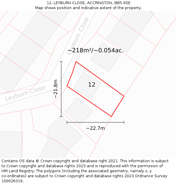 12, LEYBURN CLOSE, ACCRINGTON, BB5 6SE: Plot and title map