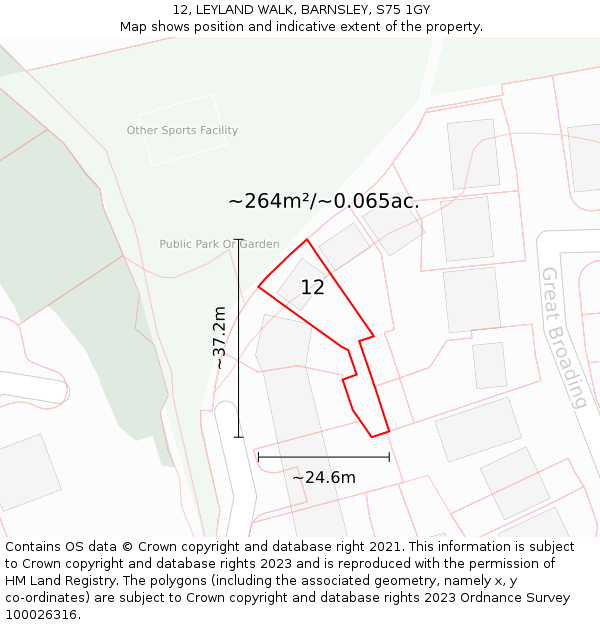 12, LEYLAND WALK, BARNSLEY, S75 1GY: Plot and title map