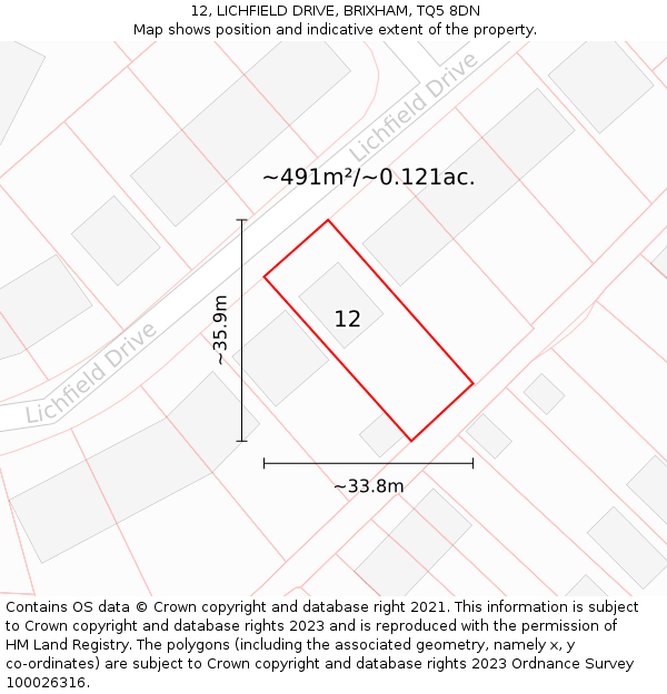 12, LICHFIELD DRIVE, BRIXHAM, TQ5 8DN: Plot and title map