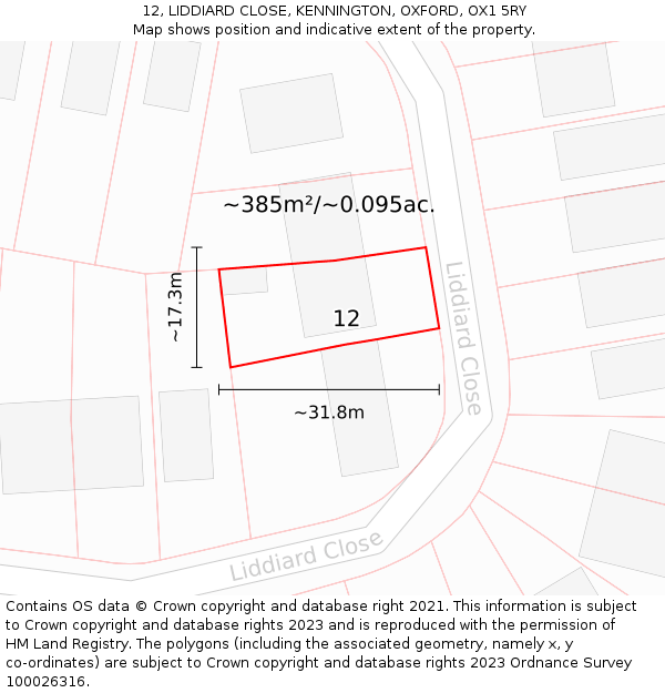 12, LIDDIARD CLOSE, KENNINGTON, OXFORD, OX1 5RY: Plot and title map