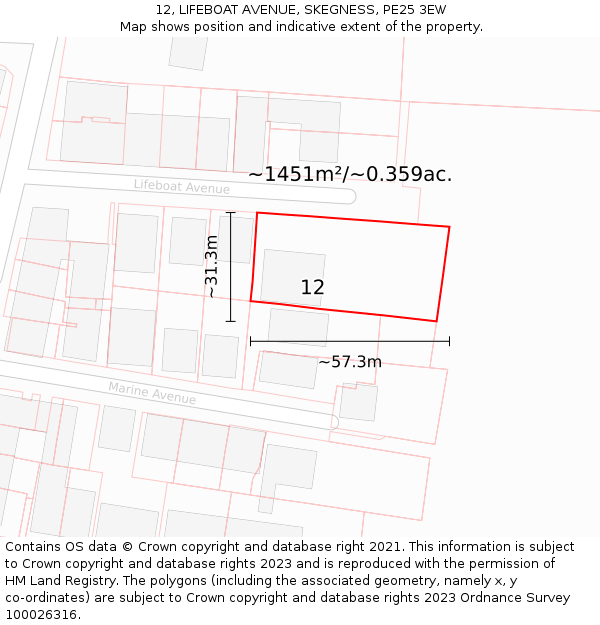 12, LIFEBOAT AVENUE, SKEGNESS, PE25 3EW: Plot and title map
