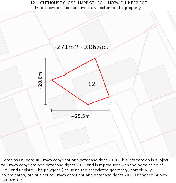 12, LIGHTHOUSE CLOSE, HAPPISBURGH, NORWICH, NR12 0QE: Plot and title map