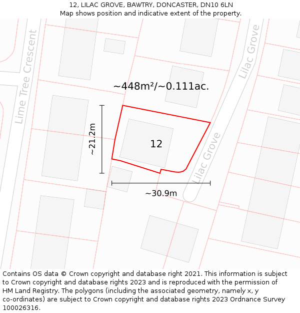12, LILAC GROVE, BAWTRY, DONCASTER, DN10 6LN: Plot and title map