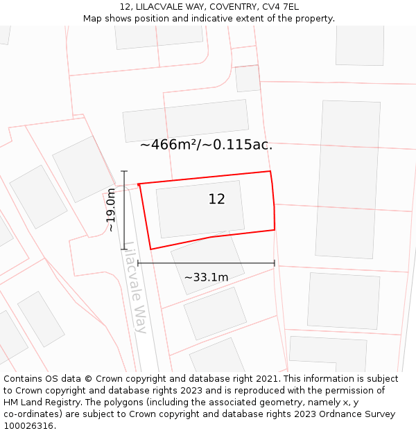 12, LILACVALE WAY, COVENTRY, CV4 7EL: Plot and title map