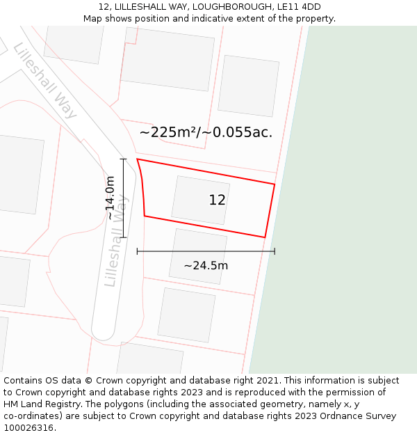 12, LILLESHALL WAY, LOUGHBOROUGH, LE11 4DD: Plot and title map