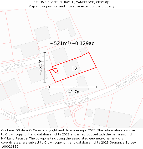12, LIME CLOSE, BURWELL, CAMBRIDGE, CB25 0JR: Plot and title map