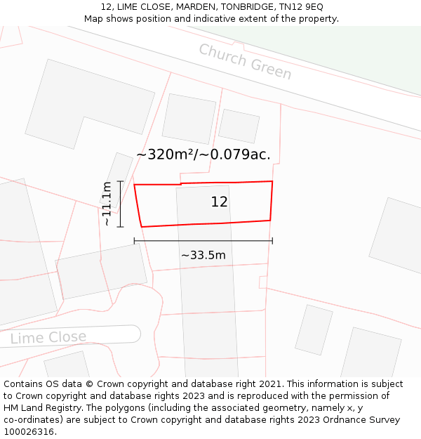 12, LIME CLOSE, MARDEN, TONBRIDGE, TN12 9EQ: Plot and title map