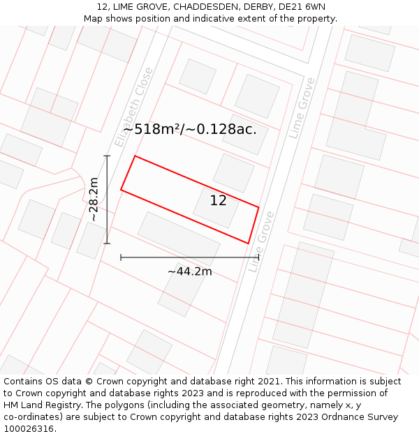 12, LIME GROVE, CHADDESDEN, DERBY, DE21 6WN: Plot and title map