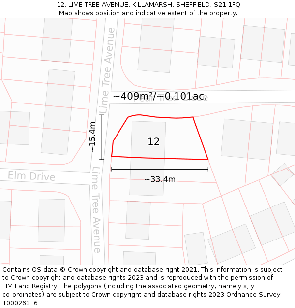 12, LIME TREE AVENUE, KILLAMARSH, SHEFFIELD, S21 1FQ: Plot and title map