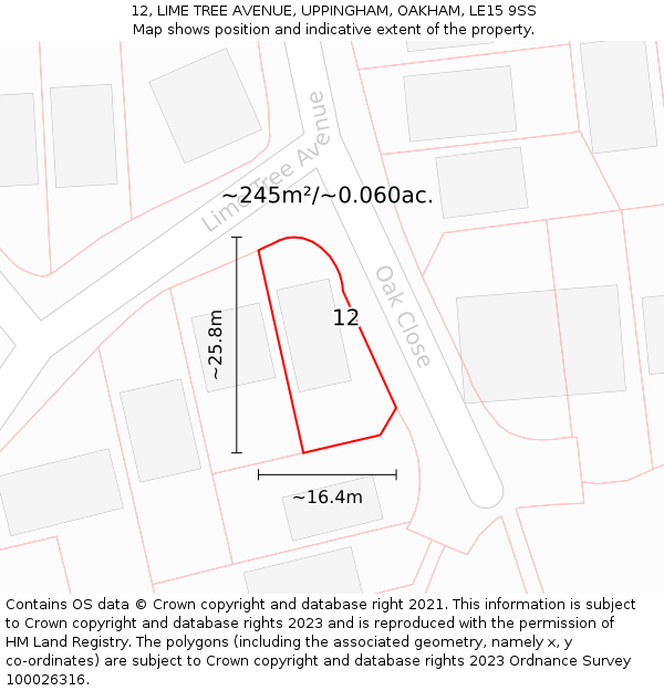 12, LIME TREE AVENUE, UPPINGHAM, OAKHAM, LE15 9SS: Plot and title map