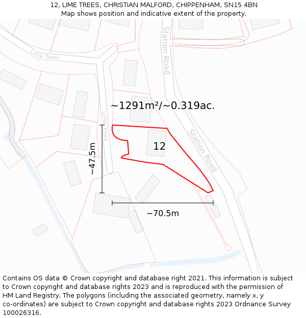 12, LIME TREES, CHRISTIAN MALFORD, CHIPPENHAM, SN15 4BN: Plot and title map