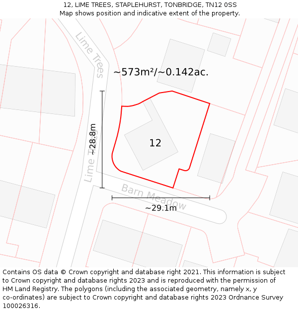 12, LIME TREES, STAPLEHURST, TONBRIDGE, TN12 0SS: Plot and title map