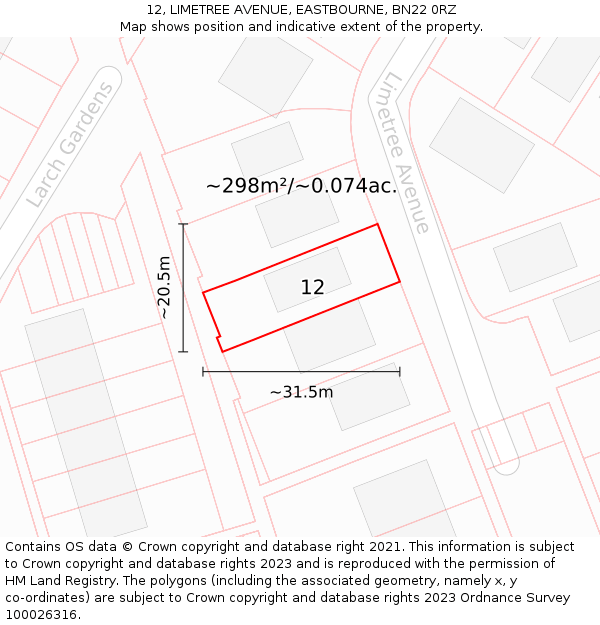 12, LIMETREE AVENUE, EASTBOURNE, BN22 0RZ: Plot and title map