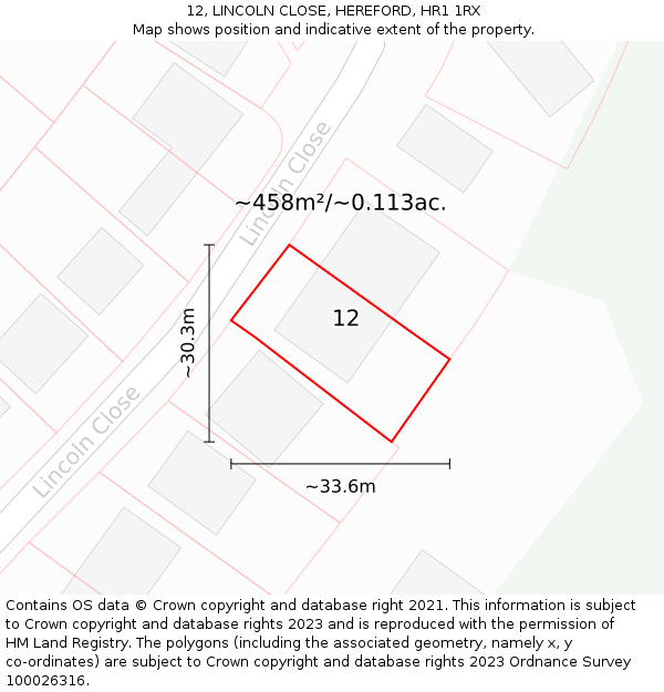 12, LINCOLN CLOSE, HEREFORD, HR1 1RX: Plot and title map