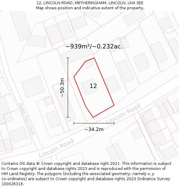 12, LINCOLN ROAD, METHERINGHAM, LINCOLN, LN4 3EE: Plot and title map