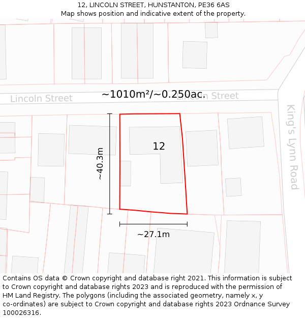 12, LINCOLN STREET, HUNSTANTON, PE36 6AS: Plot and title map