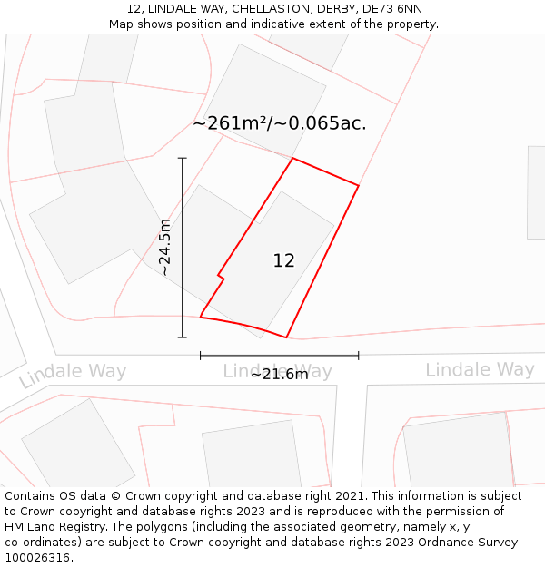 12, LINDALE WAY, CHELLASTON, DERBY, DE73 6NN: Plot and title map
