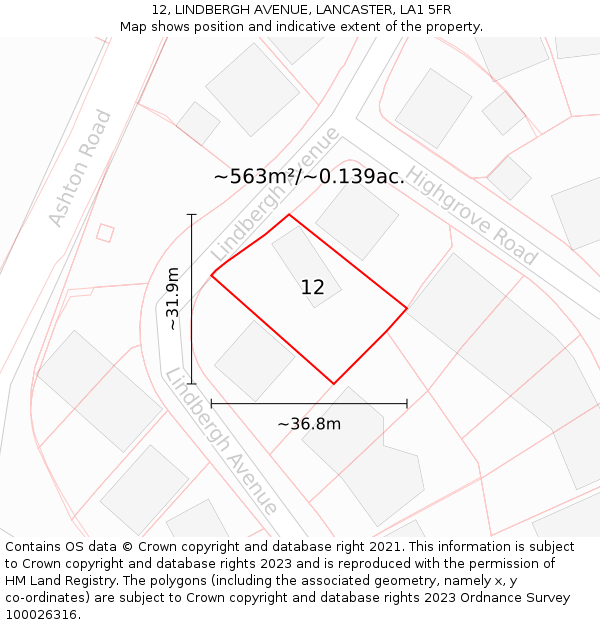 12, LINDBERGH AVENUE, LANCASTER, LA1 5FR: Plot and title map