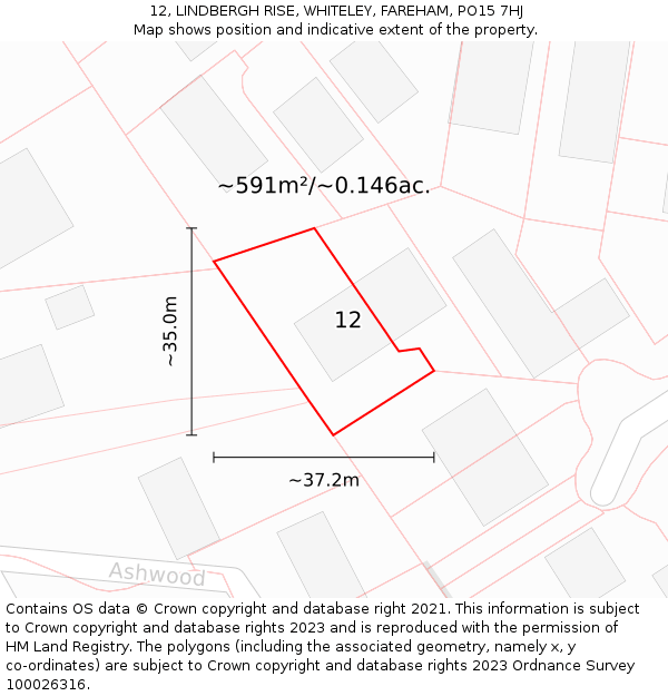12, LINDBERGH RISE, WHITELEY, FAREHAM, PO15 7HJ: Plot and title map