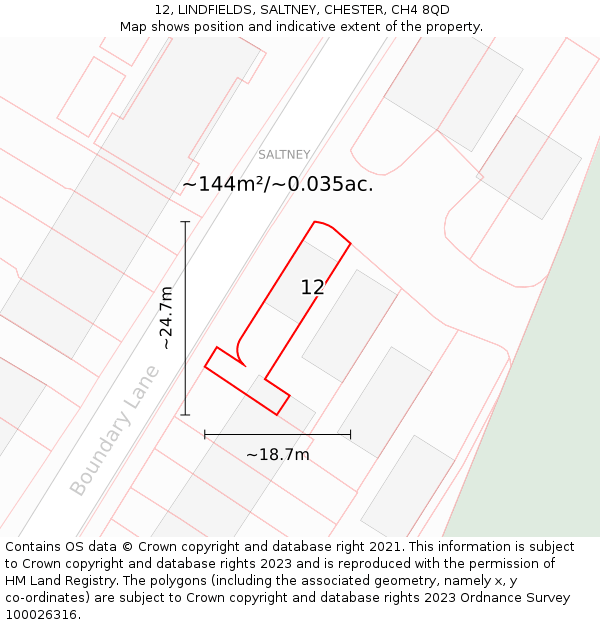 12, LINDFIELDS, SALTNEY, CHESTER, CH4 8QD: Plot and title map