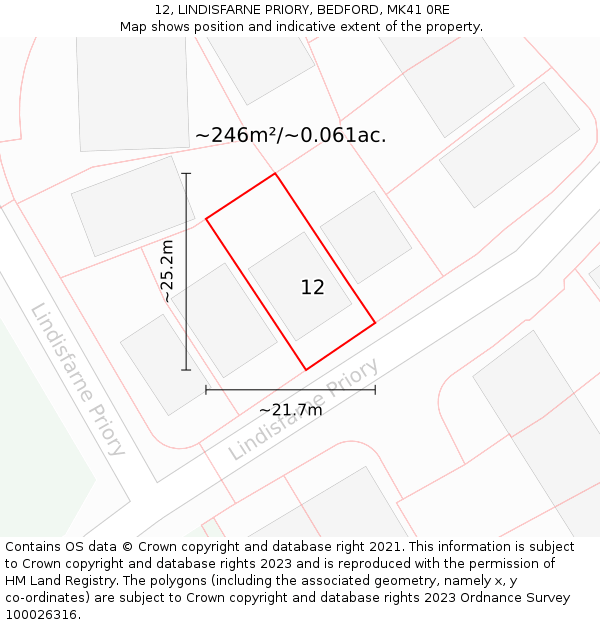 12, LINDISFARNE PRIORY, BEDFORD, MK41 0RE: Plot and title map
