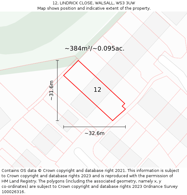 12, LINDRICK CLOSE, WALSALL, WS3 3UW: Plot and title map