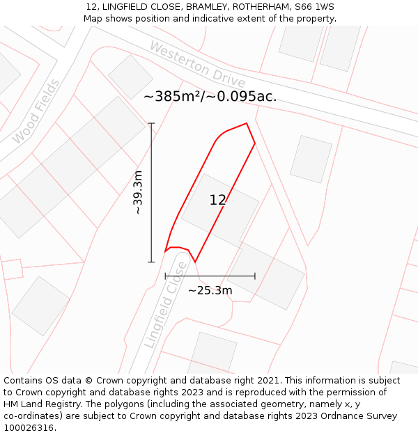 12, LINGFIELD CLOSE, BRAMLEY, ROTHERHAM, S66 1WS: Plot and title map