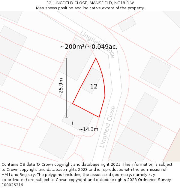 12, LINGFIELD CLOSE, MANSFIELD, NG18 3LW: Plot and title map