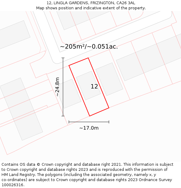 12, LINGLA GARDENS, FRIZINGTON, CA26 3AL: Plot and title map