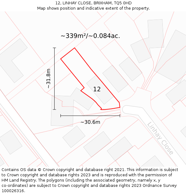 12, LINHAY CLOSE, BRIXHAM, TQ5 0HD: Plot and title map