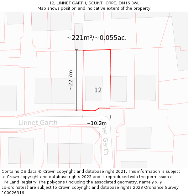 12, LINNET GARTH, SCUNTHORPE, DN16 3WL: Plot and title map