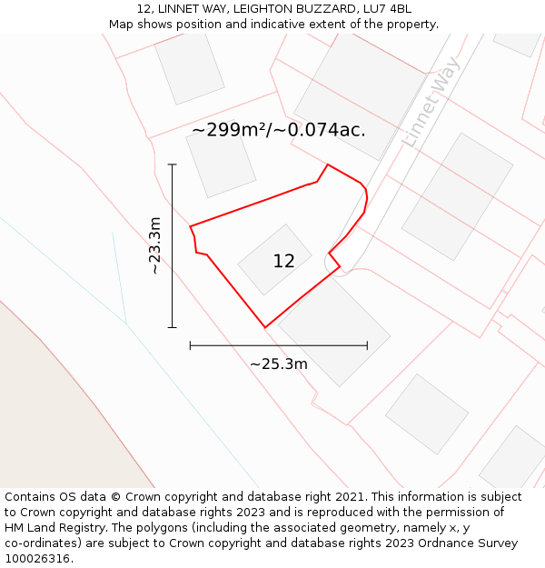 12, LINNET WAY, LEIGHTON BUZZARD, LU7 4BL: Plot and title map