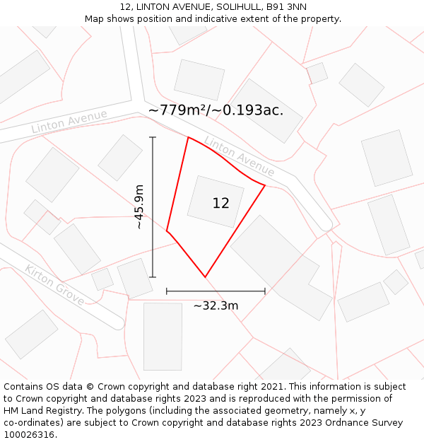 12, LINTON AVENUE, SOLIHULL, B91 3NN: Plot and title map