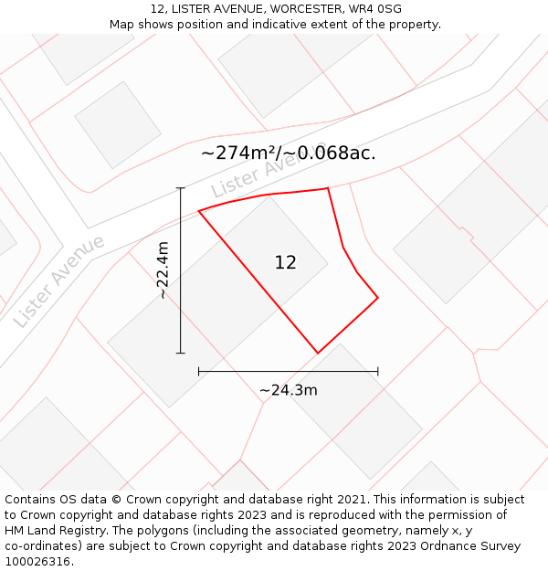 12, LISTER AVENUE, WORCESTER, WR4 0SG: Plot and title map