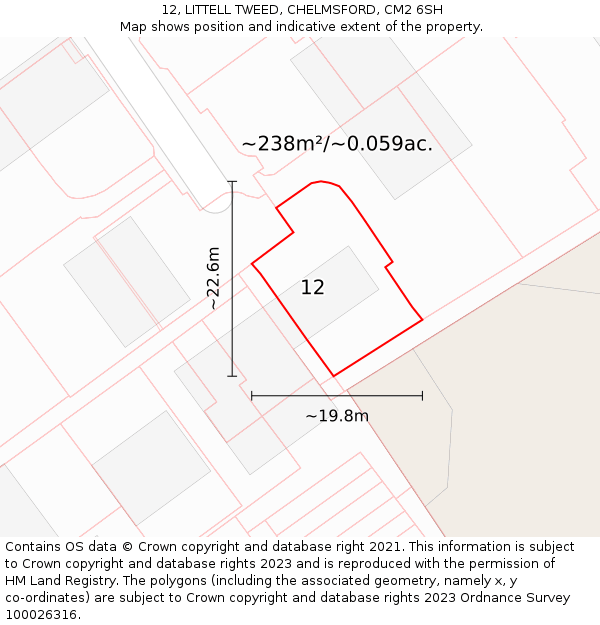 12, LITTELL TWEED, CHELMSFORD, CM2 6SH: Plot and title map