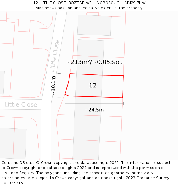 12, LITTLE CLOSE, BOZEAT, WELLINGBOROUGH, NN29 7HW: Plot and title map