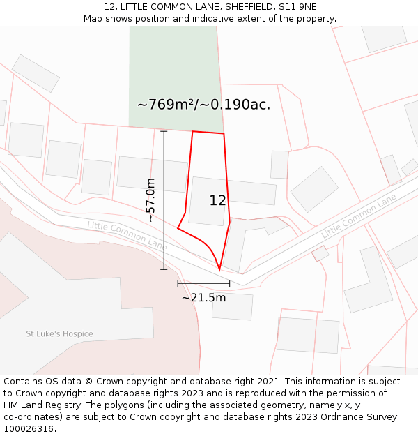 12, LITTLE COMMON LANE, SHEFFIELD, S11 9NE: Plot and title map