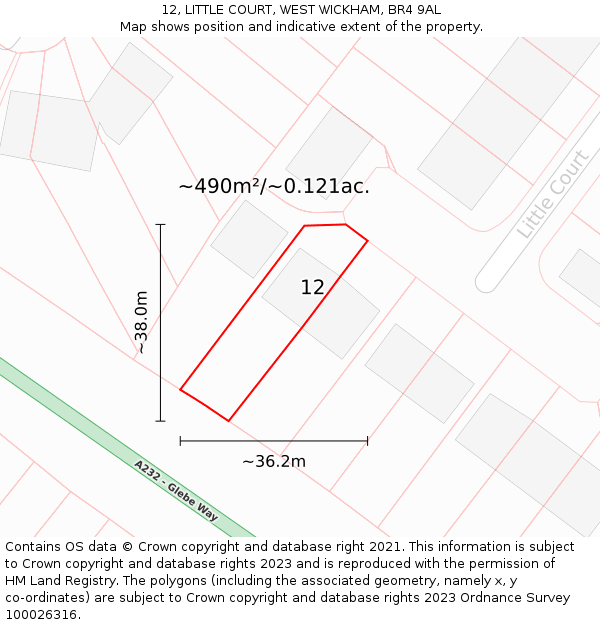 12, LITTLE COURT, WEST WICKHAM, BR4 9AL: Plot and title map