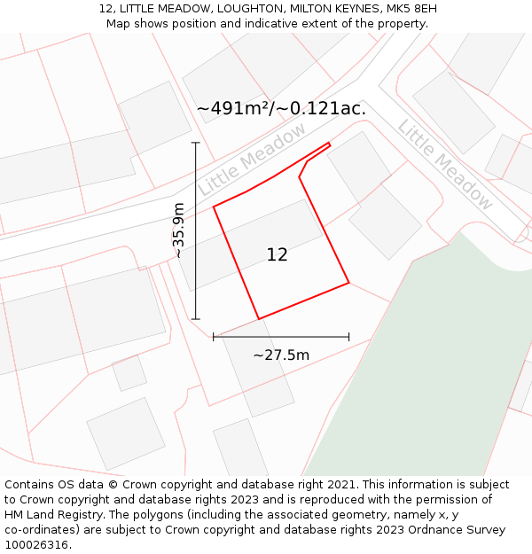 12, LITTLE MEADOW, LOUGHTON, MILTON KEYNES, MK5 8EH: Plot and title map
