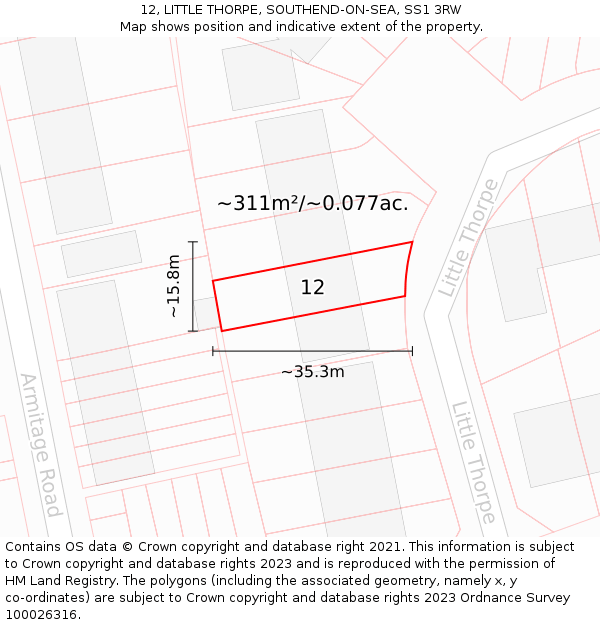 12, LITTLE THORPE, SOUTHEND-ON-SEA, SS1 3RW: Plot and title map