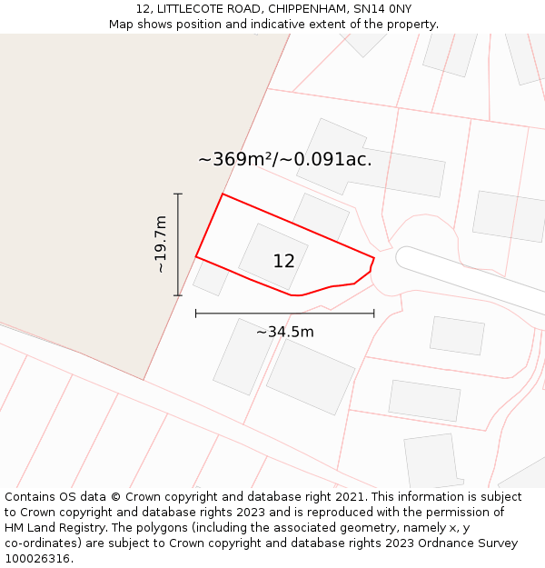 12, LITTLECOTE ROAD, CHIPPENHAM, SN14 0NY: Plot and title map