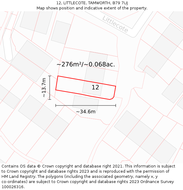 12, LITTLECOTE, TAMWORTH, B79 7UJ: Plot and title map