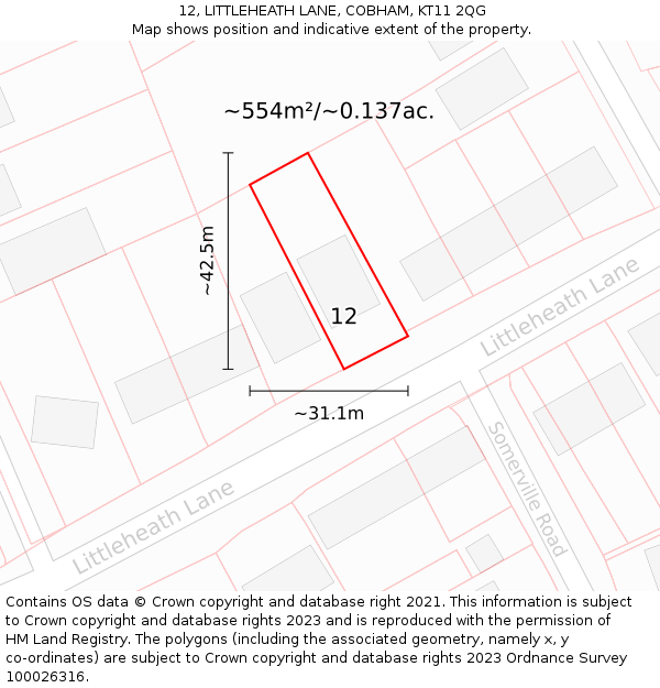 12, LITTLEHEATH LANE, COBHAM, KT11 2QG: Plot and title map