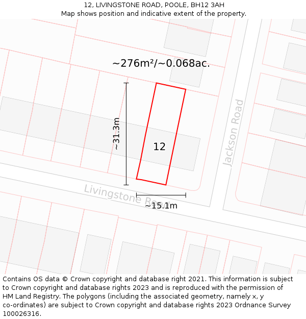 12, LIVINGSTONE ROAD, POOLE, BH12 3AH: Plot and title map