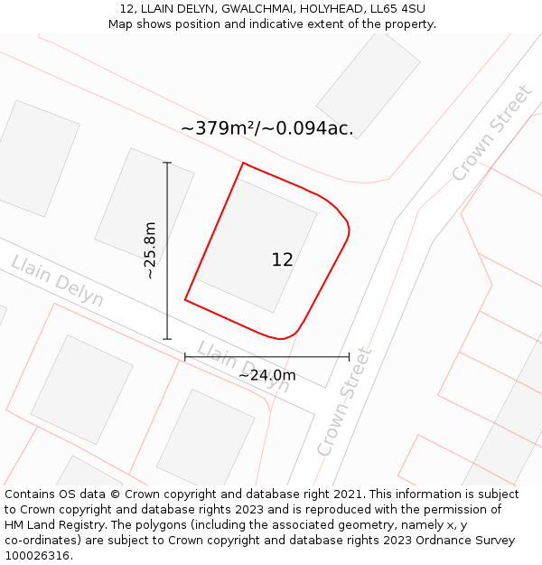 12, LLAIN DELYN, GWALCHMAI, HOLYHEAD, LL65 4SU: Plot and title map