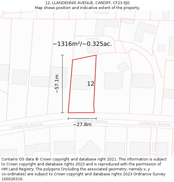 12, LLANDENNIS AVENUE, CARDIFF, CF23 6JG: Plot and title map