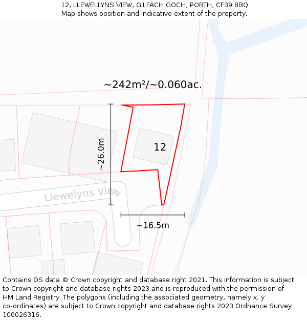 12, LLEWELLYNS VIEW, GILFACH GOCH, PORTH, CF39 8BQ: Plot and title map