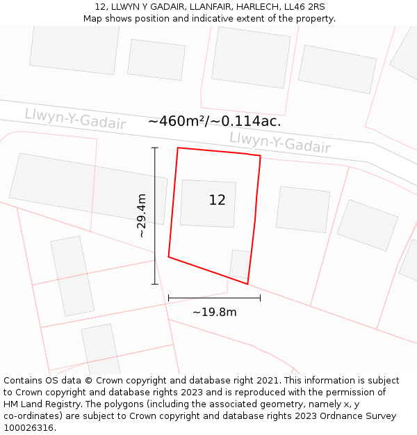 12, LLWYN Y GADAIR, LLANFAIR, HARLECH, LL46 2RS: Plot and title map