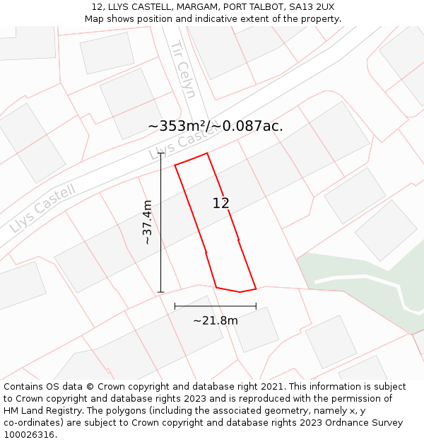 12, LLYS CASTELL, MARGAM, PORT TALBOT, SA13 2UX: Plot and title map