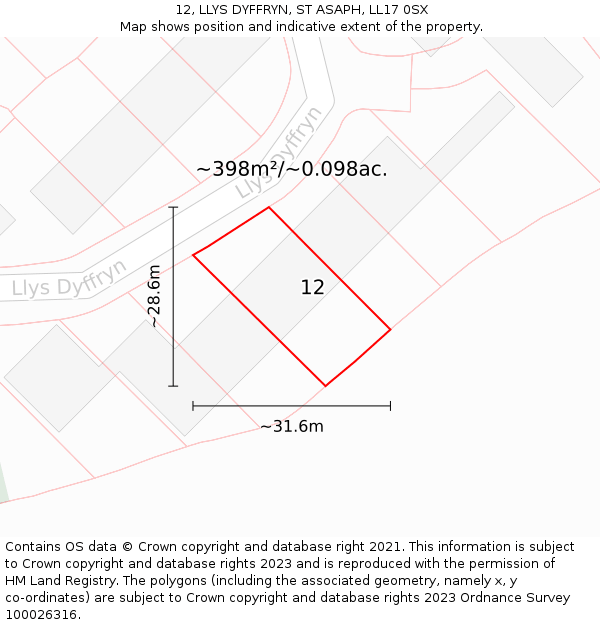 12, LLYS DYFFRYN, ST ASAPH, LL17 0SX: Plot and title map